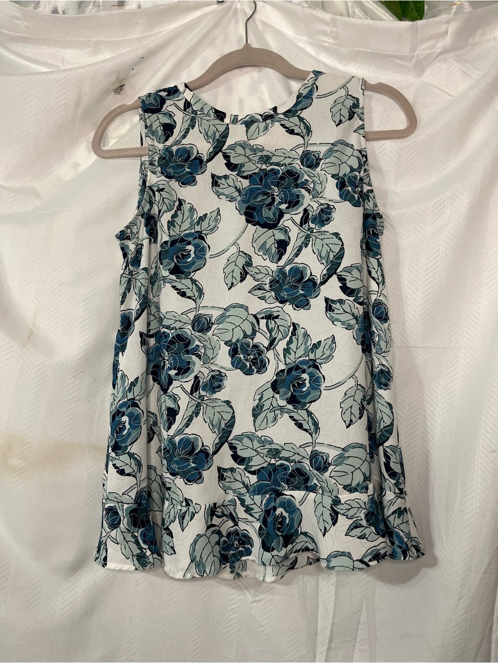 LOFT Women’s Floral Sleeveless A-Line Summer top Teal and White M - Picture 2 of 4